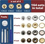 164sets Leather Snaps and Fasteners Kit, 12.5mm Snap Fasteners Kit, Leather Snaps, Metal Heavy Duty Snaps with Install Tool for Leather, Clothes (Black, Gold,Silver,Bronze) - Image 2